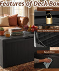 Heavy Duty 160 Gallon Deck Box Crafted From Weatherproof Resin With Secure Locking Lid features lockable lid and hydraulic pistons.