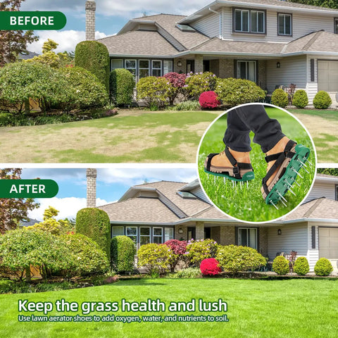 All New Velcro Lawn Aerator Shoes With Easy On Straps And Heavy Duty Spiked Sandals For Lawn Care No Installation Required One Size Fits All For Yard Patio Garden used on lawn for lush growth