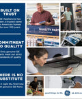 Collage of GE Appliances showcasing trust, quality parts, and a woman using a microwave, emphasizing reliable home solutions.