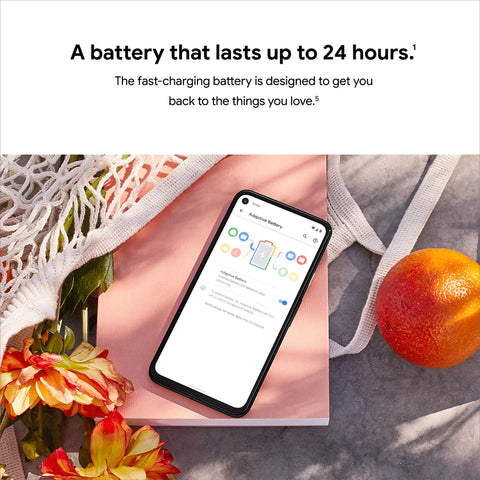 Unlocked Android Smartphone Pixel 4a Boasting A Sleek Just Black Finish And Ridiculous Battery Life Paired With A Dope 12 Megapixel Camera For Crisp Photos And Lightning Fast Speeds Perfect For Everyday Use And Travel Adventures on pink surface with floral backdrop.
