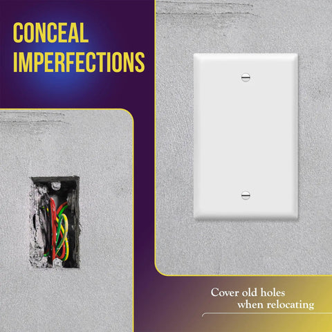 Mid Size Blank Wall Plate 1-Gang 4.88 By 3.11 Inches Gloss White Pack Of 10 covering wall imperfections