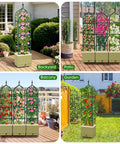 All-in-One Raised Garden Bed Planter Box with Trellis featuring climbing plants in backyard, patio, balcony, garden settings.
