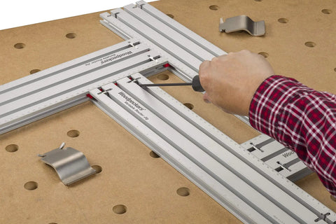 Dead On Heavy Duty Adjustable Variable Router Jig Kit 18X32 Inch Base with precision measuring tools on workbench.