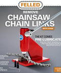 Heavy Duty Chainsaw Chain Breaker And Rivet Tool Kit For Quick Link Removal And Rivet Punching On A Stable Workbench No Fuss Pro Grade Craftsmanship, red tool with accessories.