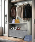 3 Tier Closet Organizer With 2 Drawers, Grey Fabric Shelves, And Metal Frame, A No Fuss Storage Setup For Toys, Clothes, And Books