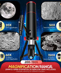 Beginner Friendly Telescope for Kids and Families With 80mm Aperture and 500mm Focal Length showcasing magnification options.