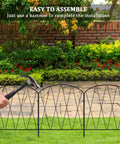 Decorative Arch Garden Fence Border Set, 10 Pack, 11 Feet Long, 16 Inches High, Rustproof Black Metal Fence installation with hammer