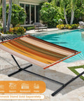 Cotton Double Hammock With 55 Inch Spreader Bar Portable Camping Hammock With Carrying Bag And Tree Straps For Patio Backyard Or Balcony 450 Pound Capacity Brown And Khaki For Easy Hangout Chill Sessions.