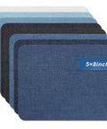 Iron On Denim Patches For Jeans Repair Kit, 8 Patches Sized 5x8 Inches, multi-color denim patches stacked in a fan layout