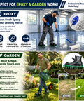 Man using spiked roller kit for self leveling compound and epoxy floors, 9 inch roller with protective spike shoes visible