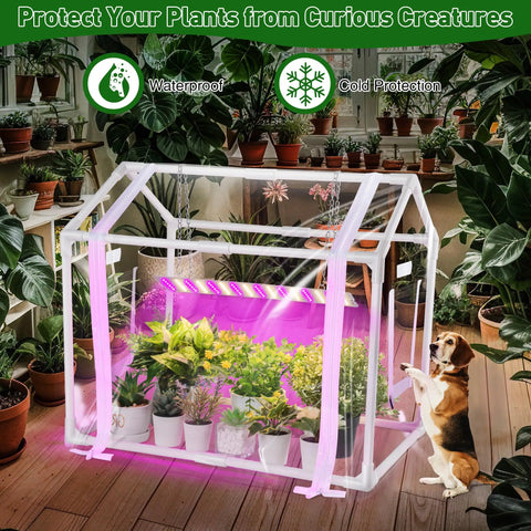Mini Indoor Outdoor Greenhouse Tent With Dimmable 15W LED Grow Lights, Timer, 3 Light Color Modes, Totally Portable Seed Starter Tray, Great For Balcony Or Patio, Easy Setup And Sturdy, 23.6x15.7x19.6 Inches