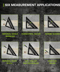 Various applications of 7 Inch Aluminum Rafter Square With Imperial Hip Valley Scales For Dead Easy Roofing Layouts demonstrated.