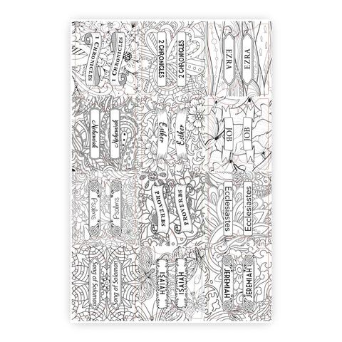 Totally Awesome Colorable Bible Index Tabs With Easy Peel And Stick Format featuring line art designs for scripture navigation.