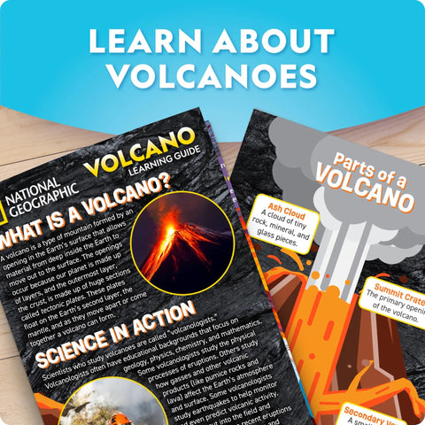 Ultimate Volcano Kit For Kids With 3X Eruptions And Pop Crystals That Add Sound, educational guide image with volcano parts