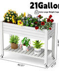 Elevated Garden Bed On Four Legs With Four Lockable Wheels And Storage Shelf For Balcony Patio Backyard Divisible Resin Planter Box 33.6 Inch Tall Back Friendly No Bending Needed Ergonomic Design with flowers and plants