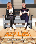 Two Person Outdoor Glider Bench For Backyards And Patios In Weather Resistant HDPE Distressed Gray with women sitting