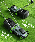 Cordless 13 Inch Lawn Mower With 40V Battery, Walk Behind Electric Lawn Tool For Small Yards, Gardens And Patios, 5 Height Adjustable Cutting Deck From 25mm To 75mm, Lightweight, Easy Start, No Gas in bagging mode