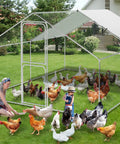 Huge Walk In Metal Chicken Coop With Heavy Duty Poultry Cage Waterproof UV Resistant Cover And Lockable Doors in backyard