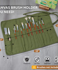 30 Slot Roll Up Paint Brush Holder, Premium Canvas Brush Organizer For Artists, Army Green, Brushes Not Included