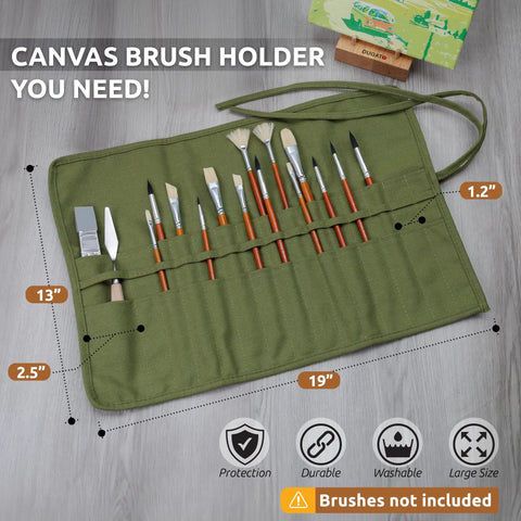 30 Slot Roll Up Paint Brush Holder, Premium Canvas Brush Organizer For Artists, Army Green, Brushes Not Included