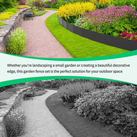 Colorful garden with No Dig Plastic Garden Edging Border Kit With 20 Interlocking Panels And 20 Metal Anchoring Stakes