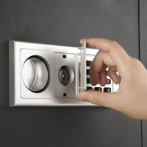Hand opening electronic keypad of Hidden In Wall Safe With Electronic Keypad And Two Manual Override Keys For Home Or Office