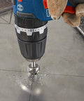 Boss Level 3/4 Inch High Speed Steel Countersink Drill Bit With Self Starting Tip drill bit in use, creating smooth metal finish on jobsite.
