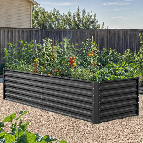 Two Pack Galvanized Raised Garden Bed Kit 6x3x2 Ft Large Metal Planter Box installed with plants in outdoor garden