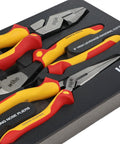 Insulated Pliers And Cutters Tray Set, 3 Piece With Long Nose 8 In, Angled Cutters 8 In, Lineman Pliers 9.5 In, Dual Durometer Handles