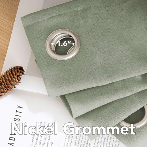 Living Room Linen Blend Curtains With Semi Sheer Light Filtering Nickel Grommets Sea Grass Color Energy Saving Window Treatments