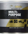 Front view of Lubrimatic Multi-Service Grease 1 Lb. Lithium Base in black and gold can for machinery lubrication.