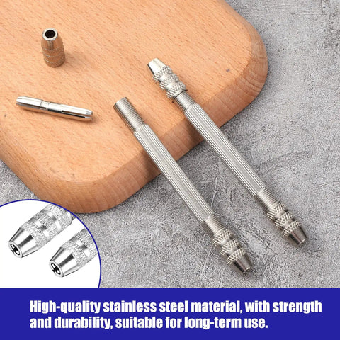 2 Pcs Double Ended Pin Vise Set Stainless Steel Mini Hand Drill for Twisting Copper Wire Jewelry Making Tool with detailed grip.