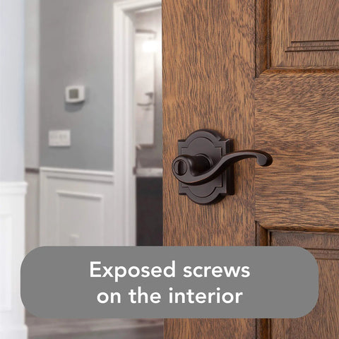 Interior Privacy Door Handle Lever for Bedroom and Bathroom, Reversible, Keyless Lock, Venetian Bronze Finish, door view