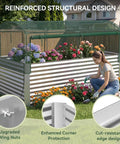 8x4x3 ft Tall Galvanized Raised Garden Bed With Self Watering System and Mesh Cover filled with flowers in backyard