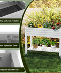 Elevated Garden Bed On Four Legs With Four Lockable Wheels And Storage Shelf For Balcony Patio Backyard Divisible Resin Planter Box 33.6 Inch Tall Back Friendly No Bending Needed Ergonomic Design