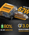 Rugged Four Port Usb C Car Charger Delivers Dead Serious 60W Fast Charging For Android Smartphones With A Gutsy Cigarette Lighter Adapter That Makes Highway Drives A Breeze featuring yellow casing and fast charging capability.
