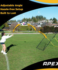 Volleyball Rebounder Net 7 By 4 Foot With Adjustable Angles For Pro Style Practice And Training in outdoor use with player.