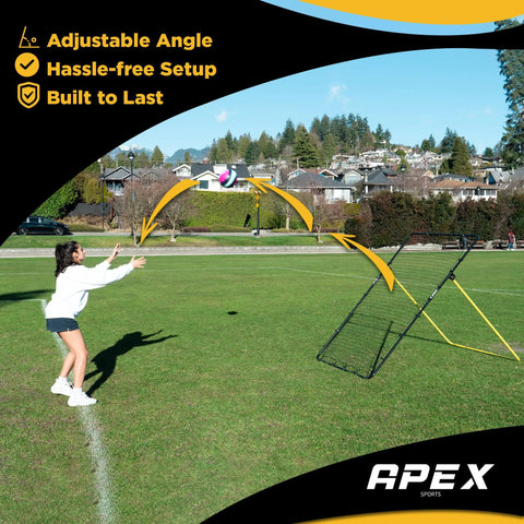 Volleyball Rebounder Net 7 By 4 Foot With Adjustable Angles For Pro Style Practice And Training in outdoor use with player.