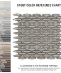 Linen Grey Porcelain Mosaic Tile 12 By 12.5 Inch with high sheen finish shown with grout color reference chart.