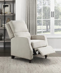 Push Back Manual Recliner Chair In Beige Fabric With Track Arms And Bun Feet For Deep Cushioned Comfort And Ultra Cozy Vibe Ideal Living Room Bedroom Or Office Accent Recliner 29.5 Inch Wide Great For Netflix Nights And Cozy Mornings