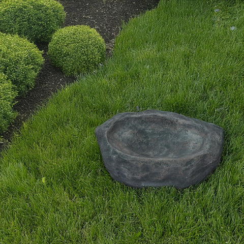 Massive Dope Decorative Outdoor Faux Stone Rock With Realistic Sandstone Look, 24 Inch Wide Boulder in garden setting