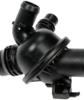 Straight Bolt On Engine Coolant Thermostat Housing Assembly Water Outlet Replacement, black plastic, designed for extreme heat.