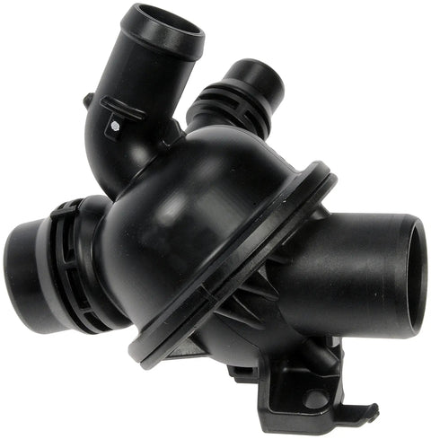 Straight Bolt On Engine Coolant Thermostat Housing Assembly Water Outlet Replacement, black plastic, designed for extreme heat.