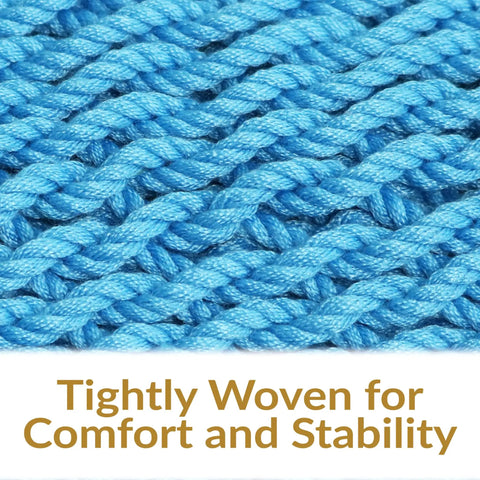 Close-up of tightly woven polyester rope in a Sky Blue Caribbean XL Outdoor Hammock Chair Swing For Reading And Relaxing.