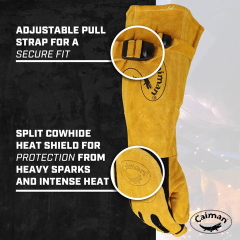 Split Deerskin Welding Gloves For MIG And Stick with adjustable pull strap, heat shield patch, reinforced padding, X Large.
