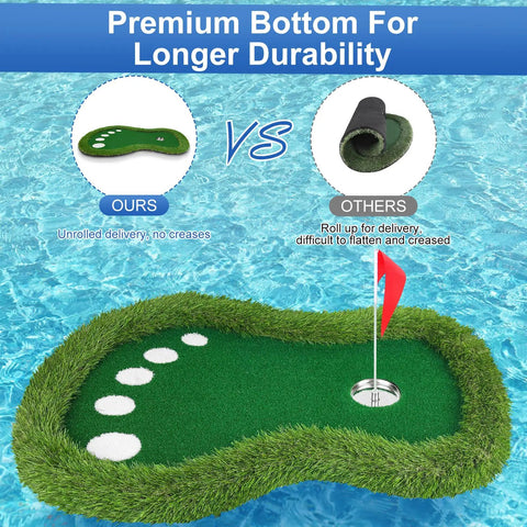 Floating Golf Green For Pool And Lake, Chipping Green Mat With Ball Retriever, No Drifting on water showing premium base