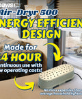 Air-Dryr 500 Marine Dehumidifier in RV, energy efficient design, beige polycarbonate housing on table by window.