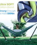 Double Camping Hammock With Steel Stand And Carrying Bag Adjustable Height Ultra Soft Cotton Blend 550 Pound Capacity