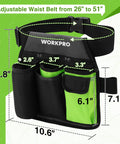 Five-Pocket Garden Tool Belt With Adjustable Go-To Waist Strap For Women showing dimensions and pocket sizes