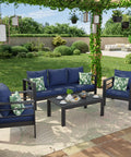 Outdoor Chair Cushions Set Of Four 23 By 20 By 4 Inches With Removable Cover Navy Waterproof And Fade Resistant For Patio Furniture Keeps It Cozy And Durable on patio chairs and sofa set